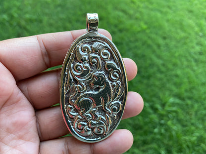 Lord Hanuman Hand carved Buffalo Bone Tibetan Silver Pendant, for Men or Women, Hindu God Deity Protection Powerful Amulet, Spiritual Amulet