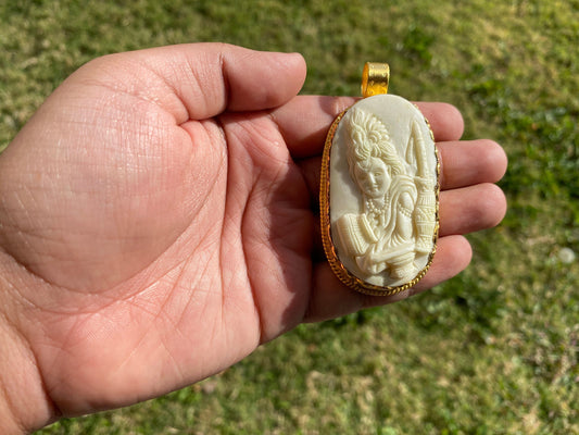 Lord Krishna Pendant, Carved Buffalo Bone 18K Brushed Gold Overlay, Bal Gopal, Hindu God Amulet, Protection Charm, Universal Love, Krisna