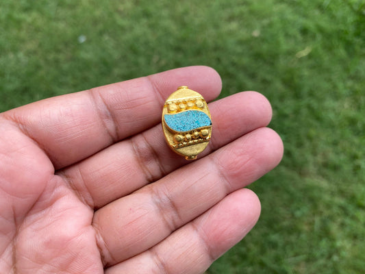 Mala Tibetan Beads, High Quality 18k Brushed Gold Overlay with Anti Tarnish, Turquoise Inlay Bead, Bead for Necklace, Bracelet Charm Bead