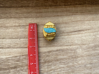 Mala Tibetan Beads, High Quality 18k Brushed Gold Overlay with Anti Tarnish, Turquoise Inlay Bead, Bead for Necklace, Bracelet Charm Bead