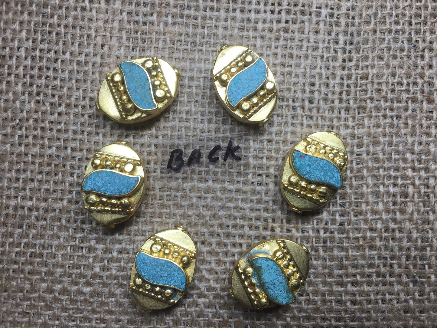 Mala Tibetan Beads, High Quality 18k Brushed Gold Overlay with Anti Tarnish, Turquoise Inlay Bead, Bead for Necklace, Bracelet Charm Bead