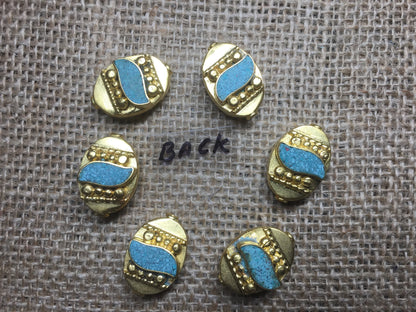 Mala Tibetan Beads, High Quality 18k Brushed Gold Overlay with Anti Tarnish, Turquoise Inlay Bead, Bead for Necklace, Bracelet Charm Bead