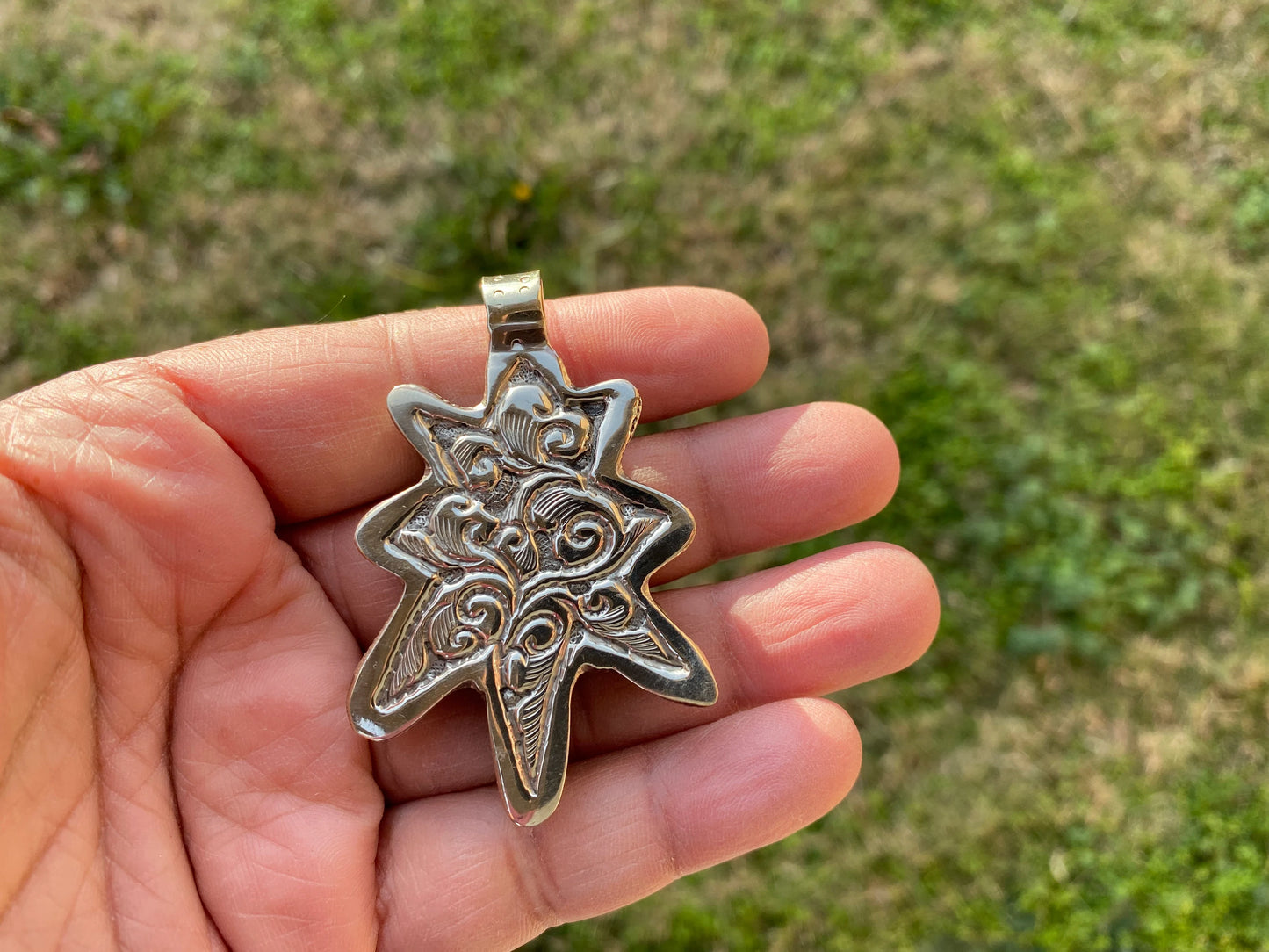 Marijuana Leaf Buffalo Bone Hand Carved Tibetan Silver Pendant, Weed Leaf Locket for Men or Women, Unisex Jewelry, Cannabis Jewelry, Boho