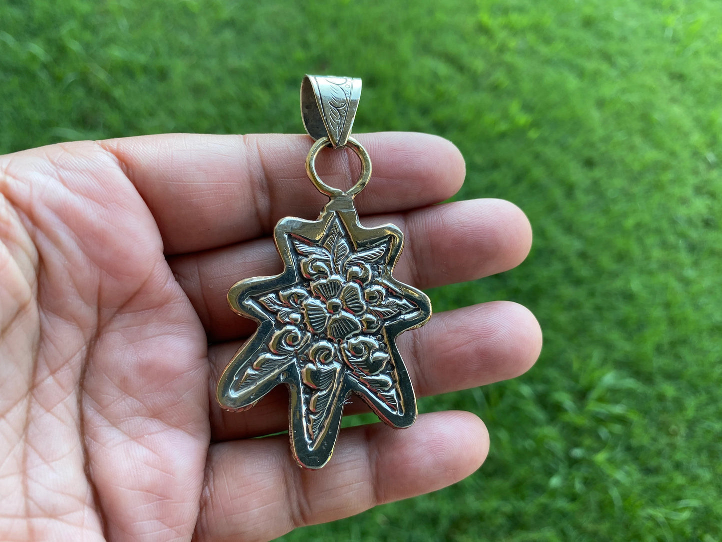 Marijuana Leaf Buffalo Bone Hand Carved Tibetan Silver Pendant, Weed Leaf Locket for Men or Women, Unisex Jewelry, Cannabis Jewelry, Boho