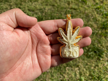 Marijuana Leaf Buffalo Bone Pendant, Non Tarnish Gold Overlay, Weed Leaf Jewelry for Men or Women, Unisex Jewelry, Cannabis Leaf 420 Jewelry