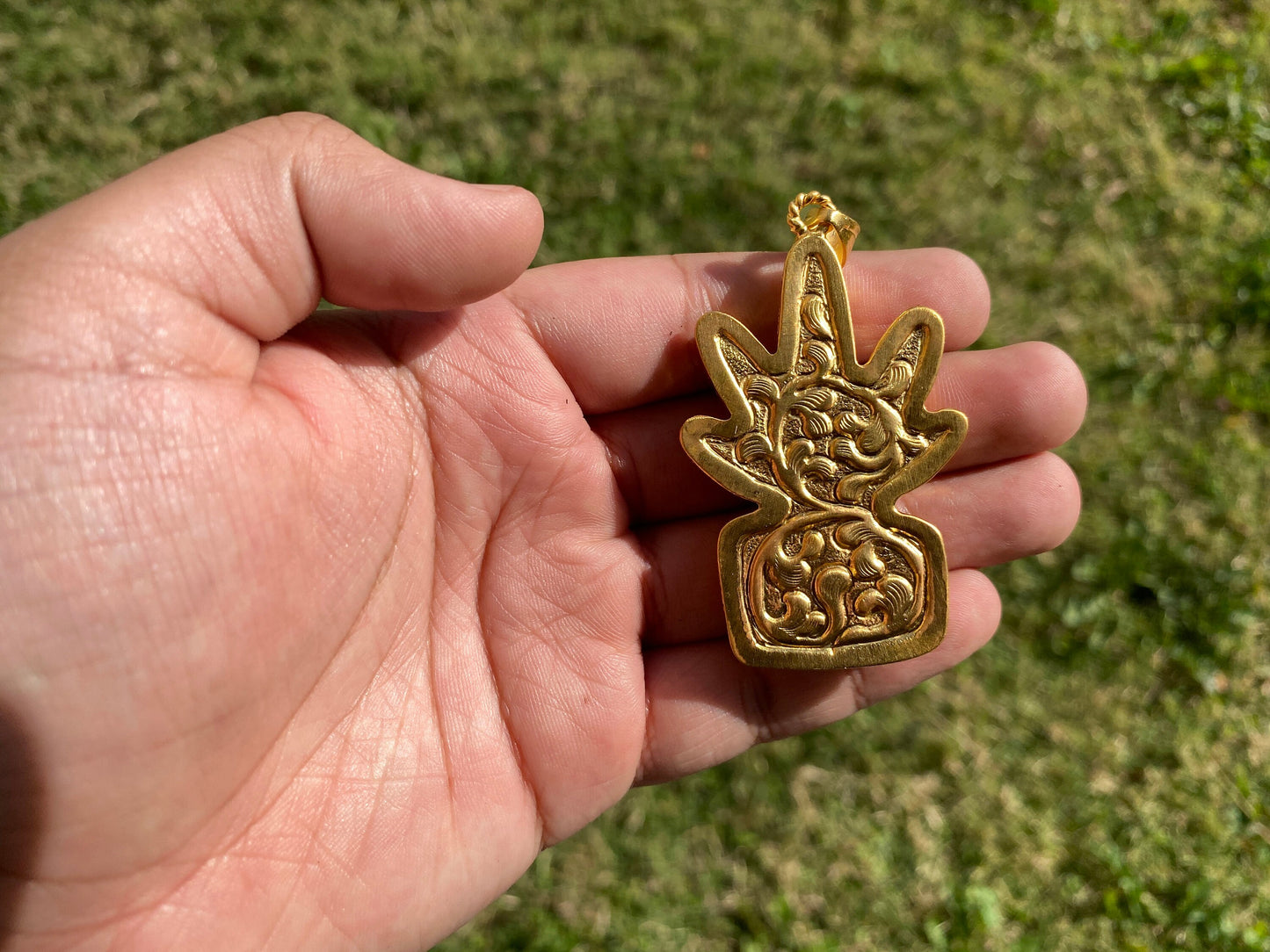 Marijuana Leaf Buffalo Bone Pendant, Non Tarnish Gold Overlay, Weed Leaf Jewelry for Men or Women, Unisex Jewelry, Cannabis Leaf 420 Jewelry