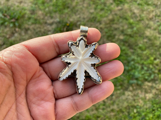 Marijuana Leaf Buffalo Bone Hand Carved Tibetan Silver Pendant, Weed Leaf Locket for Men or Women, Unisex Jewelry, Cannabis Jewelry, Boho