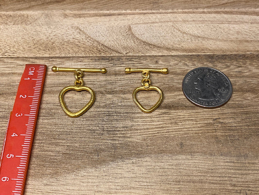 Matte Gold Heart-Shaped Toggle Clasp, Ring T Bar, T Bar Fasteners, Gold Toggle Clasp, Bracelet Closures, Gold Plated Findings, Anti Tarnish