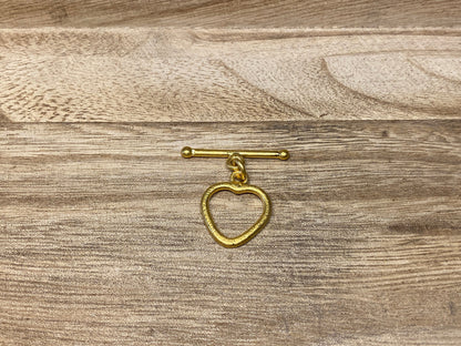 Matte Gold Heart-Shaped Toggle Clasp, Ring T Bar, T Bar Fasteners, Gold Toggle Clasp, Bracelet Closures, Gold Plated Findings, Anti Tarnish
