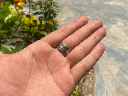 Meditating Buddha Ring Carved on Buffalo Bone, Big Tibetan Silver Ring, Adjustable Ring.