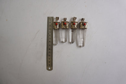 Medium Pointed Crystal Pendant with Red Coral in Tibetan Silver | Unique Design, Handmade Hammered Jewelry, Unisex Daily Wear Gift Idea