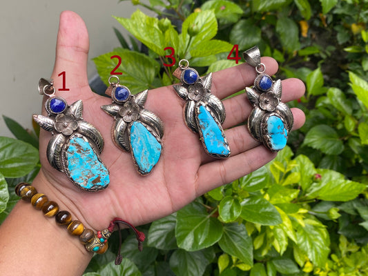 Minimalist Turquoise and Lapis Pendant - Nature-Inspired Unisex Jewelry, Healing Pendant, Daily wear Pendant, Durable & Versatile Piece.