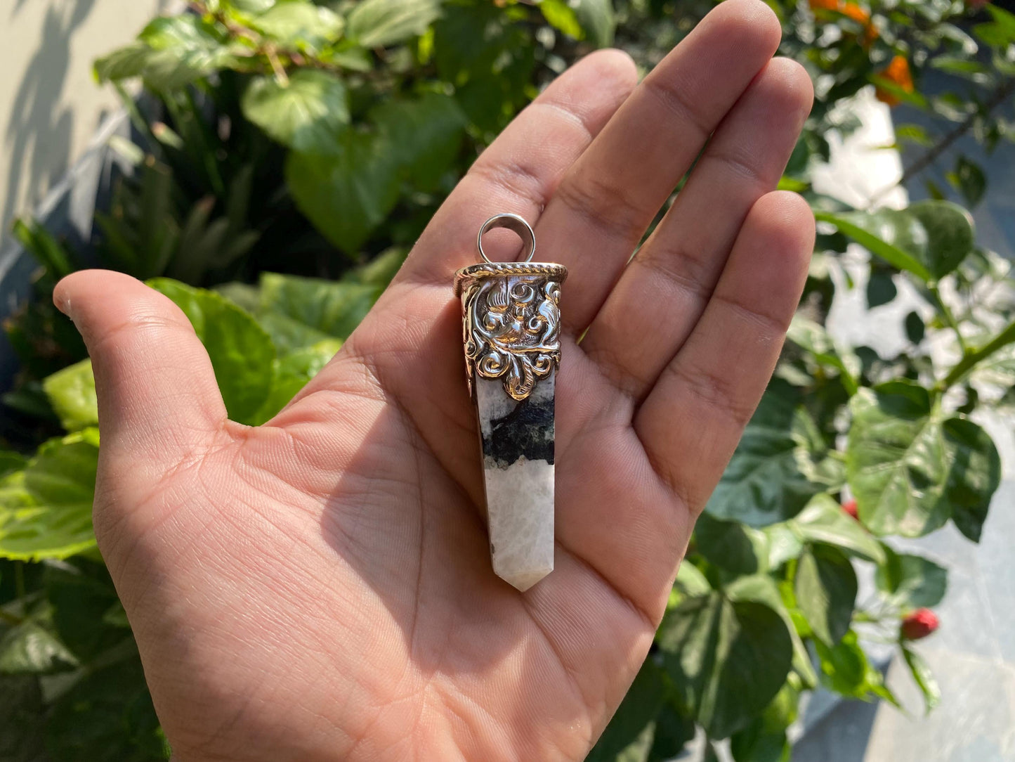 Moonstone Pendant in Hammered Tibetan Silver | Bohemian Charm with Emotional & Spiritual Benefits, Unique Unisex Gift, Birthstone Jewelry