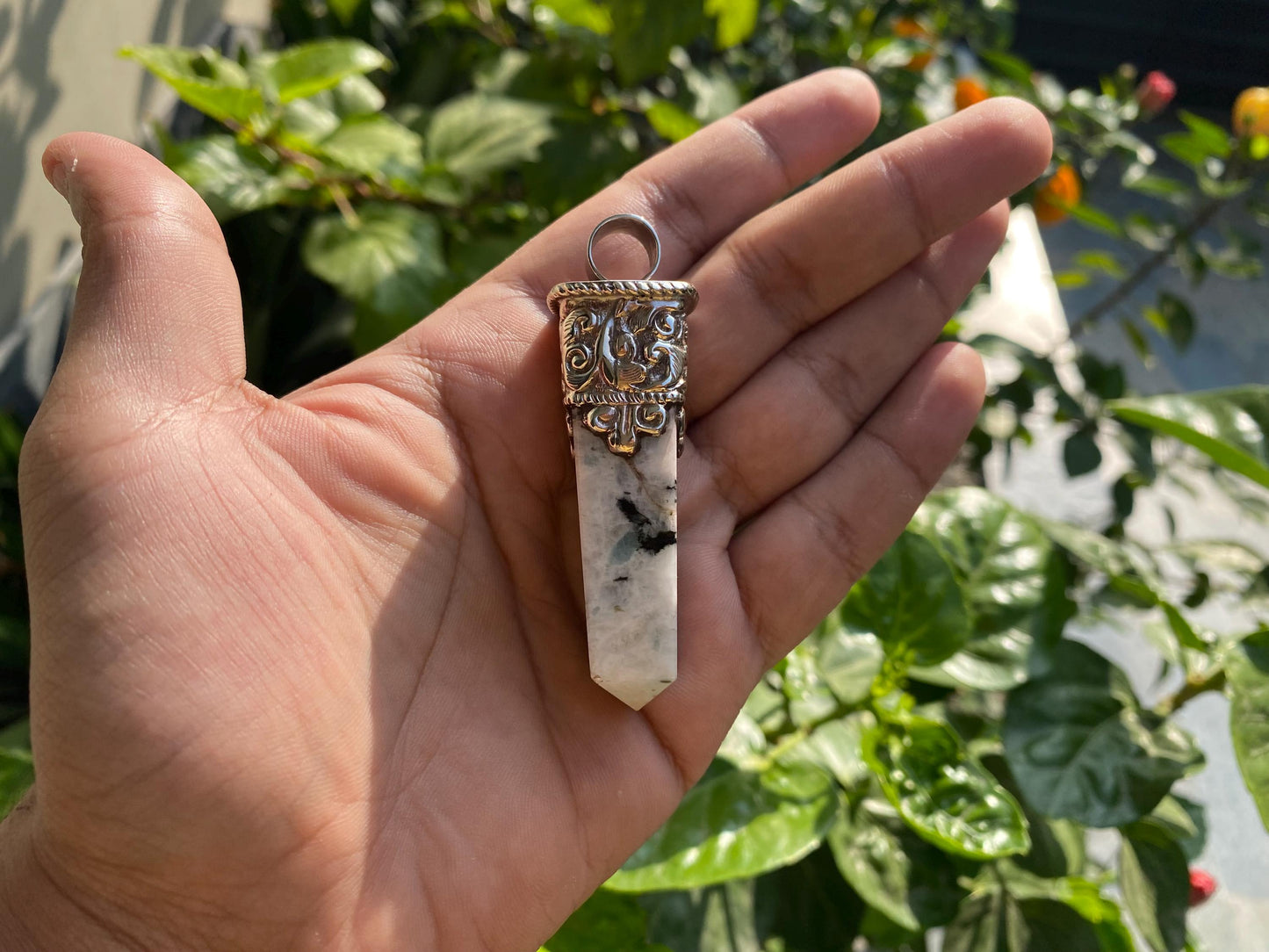 Moonstone Pendant in Hammered Tibetan Silver | Bohemian Charm with Emotional & Spiritual Benefits, Unique Unisex Gift, Birthstone Jewelry