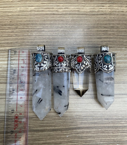 Moon stone and Crystal adorned with Coral and Turquoise