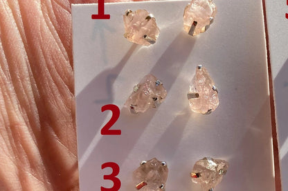 Raw Natural Morganite Gemstone Stud Earrings, Sterling Silver, Rough Morganite Stud Earrings, Morganite Jewelry, Prong Earring, Post Earring