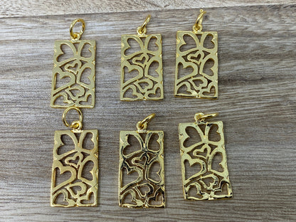 Multi Heart Pendant, 18k Shiny Gold Overlay Charms, Small Gold Pendant, Gold Plated, Rectangle Shapes Charms, Anti Tarnish, Jewelry Findings