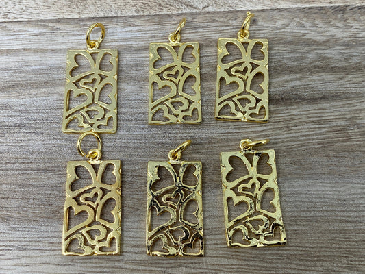 Multi Heart Pendant, 18k Shiny Gold Overlay Charms, Small Gold Pendant, Gold Plated, Rectangle Shapes Charms, Anti Tarnish, Jewelry Findings