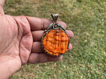 Large Spiny Oyster Shell Tibetan Silver Large Pendant, Native American Style Jewelry, Southwestern, Bohemian Jewelry, , Chunky jewelry