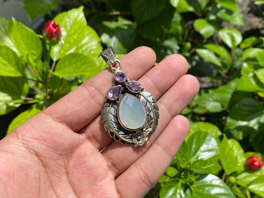 Natural Chalcedony Gemstone Pendant, Pendant for Daily Wear, Amethyst Pendant, Healing Pendant, Happiness Pendant, Perfect Gift.