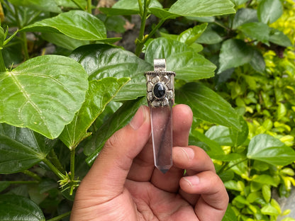 Natural Crystal Pointed Pendant, Crystal pendant for Daily wear, Tibetan Silver Pendant, Natural Gemstone Pendant, Black onyx Pendant.