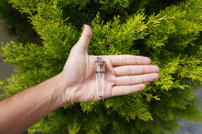 Natural Crystal with Red Coral Tibetan Silver Pendant | Nature Inspired Jewlery, Unisex pointed Pendant for Daily wear, Jewlery Gift