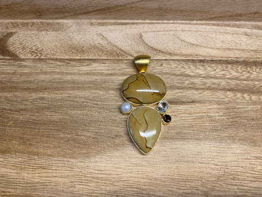 Natural Jasper Pearl Pendant, Faceted Green Amethyst, Smoky Topaz Gemstone, 14K Matte Gold Overlay, Birthstone for Necklace, Wholesale Price