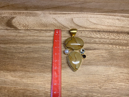 Natural Jasper Pearl Pendant, Faceted Green Amethyst, Smoky Topaz Gemstone, 14K Matte Gold Overlay, Birthstone for Necklace, Wholesale Price