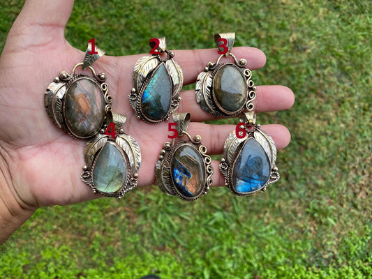 Natural Labradorite Tibetan Silver Pendant with Gemstone, Healing Crystal, Women Jewelry, Birthstone, Ethnic Jewelry, Natural Stone Pendant