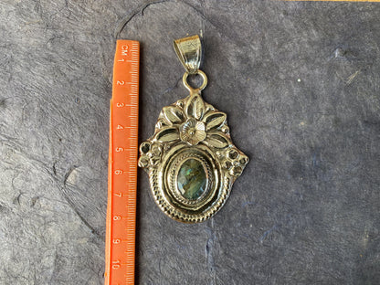 Natural Labradorite Tibetan Silver Small  Pendant, Healing Crystal, Women Jewelry, Birthstone Pendant, Ethnic Jewelry, Natural Stone Pendant