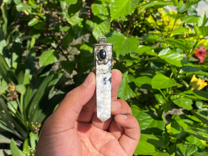 Natural Moonstone Pendant, Pointed Pendant, Handmade Unisex Pendant, Onyx and Coral adorned Pendant, Healing pendant, Daily wear pendant.