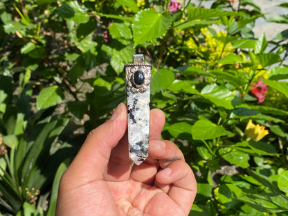 Natural Moonstone Pendant, Pointed Pendant, Handmade Unisex Pendant, Onyx and Coral adorned Pendant, Healing pendant, Daily wear pendant.