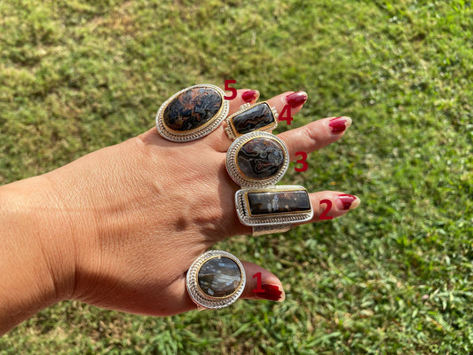Natural Pietersite Adjustable Two Tone Ring, Gold with Silver Overlay, Fashion Ring, Unique Jewelry, Gemstone Ring, Elegant jewelry