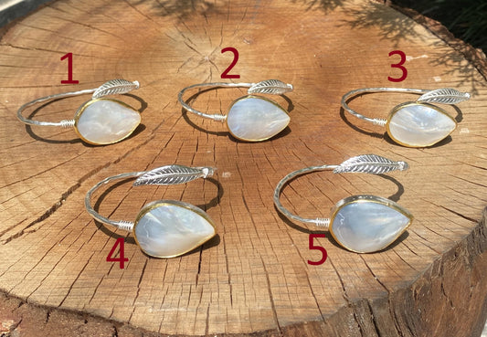 Natural Sea Shell Bracelet, Hammered Leaf designed Bracelet, 2 tone Silver and Gold overlay over brass bracelet for Daily Wear, Adjustable.