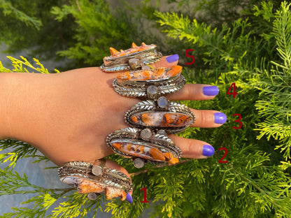 Natural Spiny Oyster Boho Ring, Tibetan Silver, Hammered Ring, For daily use, Healing Ring.