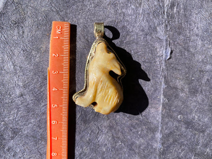 Natural Stone Carved Puppy Dog Figurine Soapstone Tibetan Silver Pendant, Totem Animal Soapstone, Spirit Animal Gift, Animal Lover Jewelry