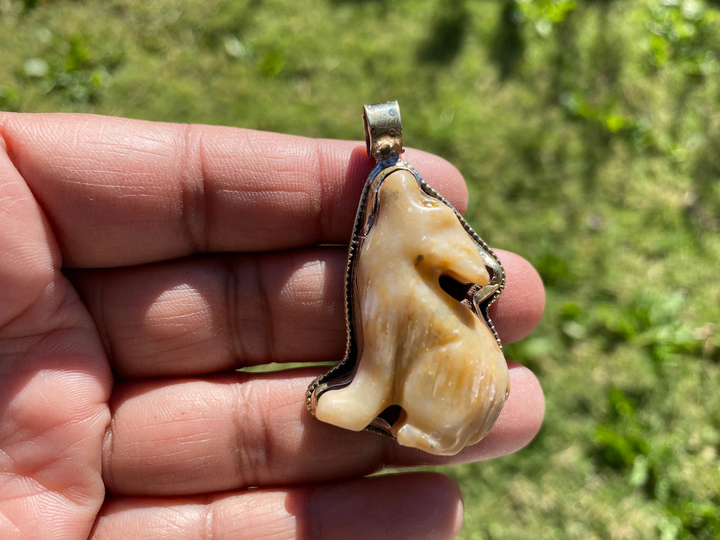 Natural Stone Carved Puppy Dog Figurine Soapstone Tibetan Silver Pendant, Totem Animal Soapstone, Spirit Animal Gift, Animal Lover Jewelry