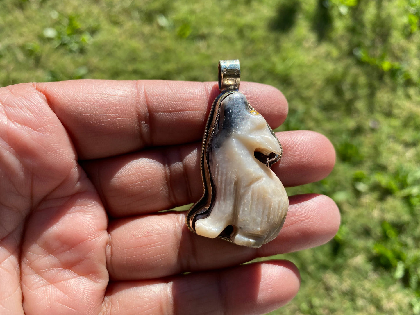 Natural Stone Carved Puppy Dog Figurine Soapstone Tibetan Silver Pendant, Totem Animal Soapstone, Spirit Animal Gift, Animal Lover Jewelry