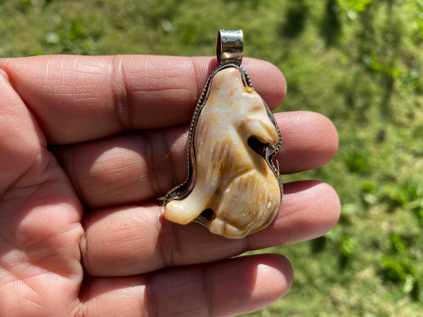 Natural Stone Carved Puppy Dog Figurine Soapstone Tibetan Silver Pendant, Totem Animal Soapstone, Spirit Animal Gift, Animal Lover Jewelry