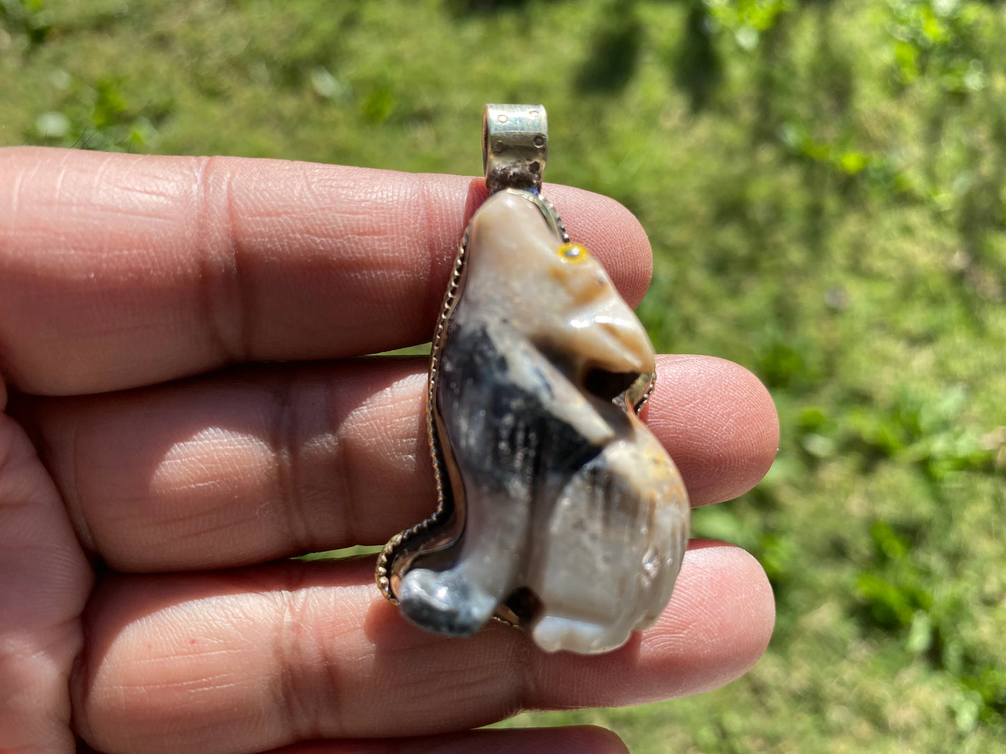 Natural Stone Carved Puppy Dog Figurine Soapstone Tibetan Silver Pendant, Totem Animal Soapstone, Spirit Animal Gift, Animal Lover Jewelry