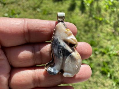 Natural Stone Carved Puppy Dog Figurine Soapstone Tibetan Silver Pendant, Totem Animal Soapstone, Spirit Animal Gift, Animal Lover Jewelry