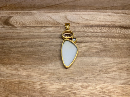 Natural Stone Pendant, Matte White Jasper with Pearl & faceted White Topaz Gemstone, 14K Matte Gold Overlay, Pendant for Necklace Jewelry