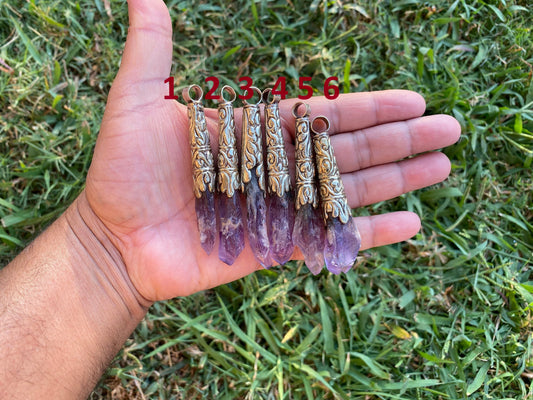 Long Shape Raw Amethyst Tibetan Silver Pendant, Natural Stone, Healing Crystal, Fashion Statement, Crystal Vibrations, Purple Crystal