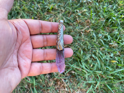Long Shape Raw Amethyst Tibetan Silver Pendant, Natural Stone, Healing Crystal, Fashion Statement, Crystal Vibrations, Purple Crystal