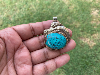 Natural Turquoise Tibetan Silver Pendant, Women's or Men's Jewelry, Ethnic Jewelry, Pendant, Birthstone, Birthday Gift, Pendant for Necklace