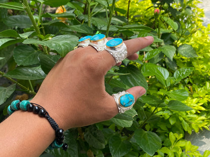 Natural Turquoise adorned Two Tone Ring, Adjustable two tone Ring, Brushed Gold and Silver overlay over Brass, Aesthetic Ring, Boho Fashion.