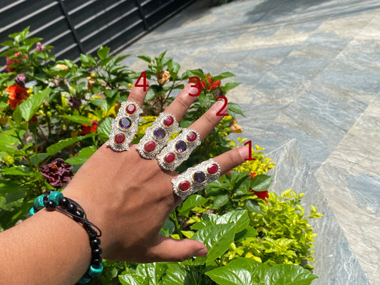 Natural gemstone adorned ring, Handmade Ring, Hammered texture Ring, Calming ring, Two toned Ring, Ruby and Amethyst ring.