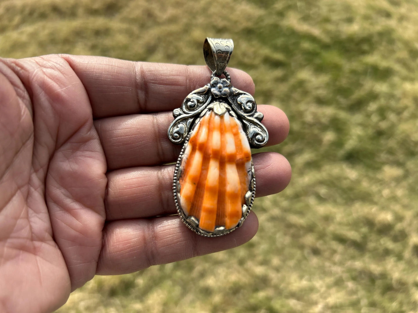 Handcrafted Spiny Oyster Tibetan Silver Pendant, Nature Crafted, Desert Sea Gem, Oceanic Ornament, Ocean Jewel, Ocean Inspired Jewelry