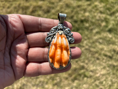 Spiny Oyster Handcrafted Tibetan Silver Pendant, Nature Crafted, Desert Sea Gem, Oceanic Ornament, Ocean Jewel, Ocean Inspired Jewelry
