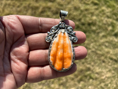 Spiny Oyster Handcrafted Tibetan Silver Pendant, Nature Crafted, Desert Sea Gem, Oceanic Ornament, Ocean Jewel, Ocean Inspired Jewelry